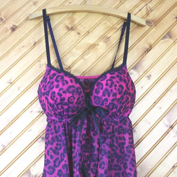 NWT La Senza Push Up Babydoll Bra Medium Cheetah Negligee Front Close Pink N107 - Picture 5 of 9